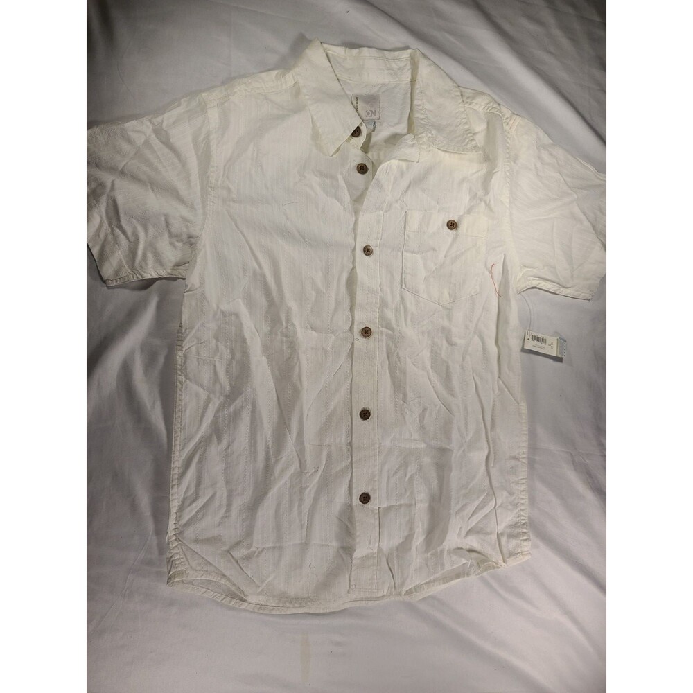 Old Navy Men's Large Short Sleeve Button Down Shirt Off White Textured